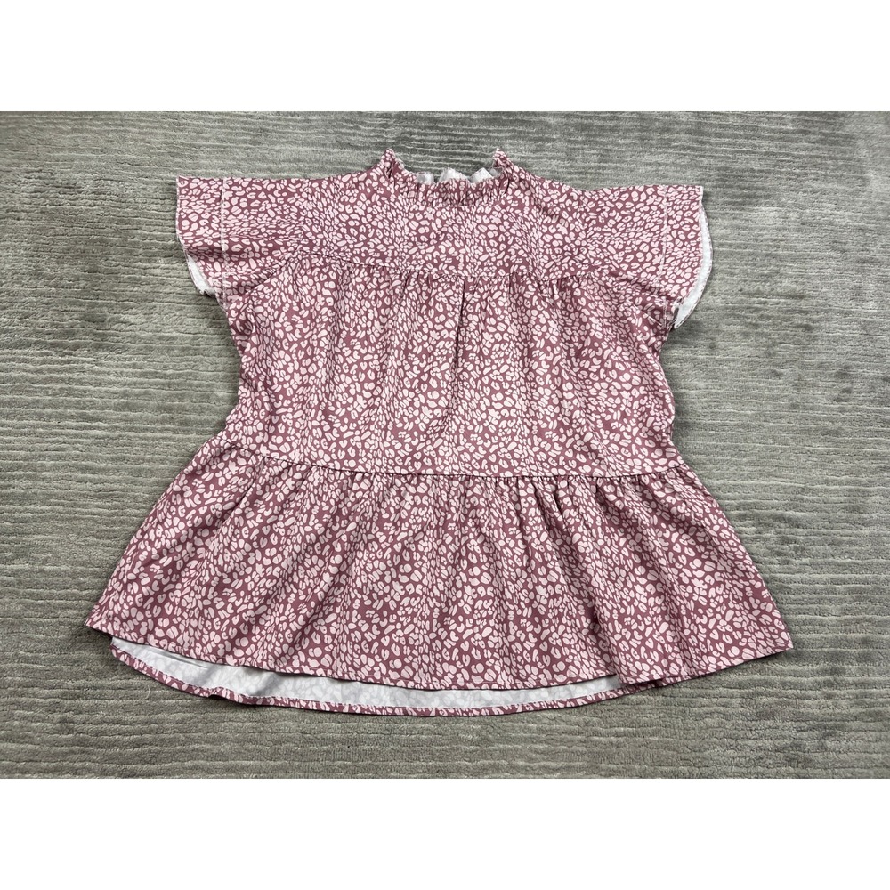 Unbranded Blouse Womens L Pink Animal Print Mock Neck Peplum Tiered Short Sleeve